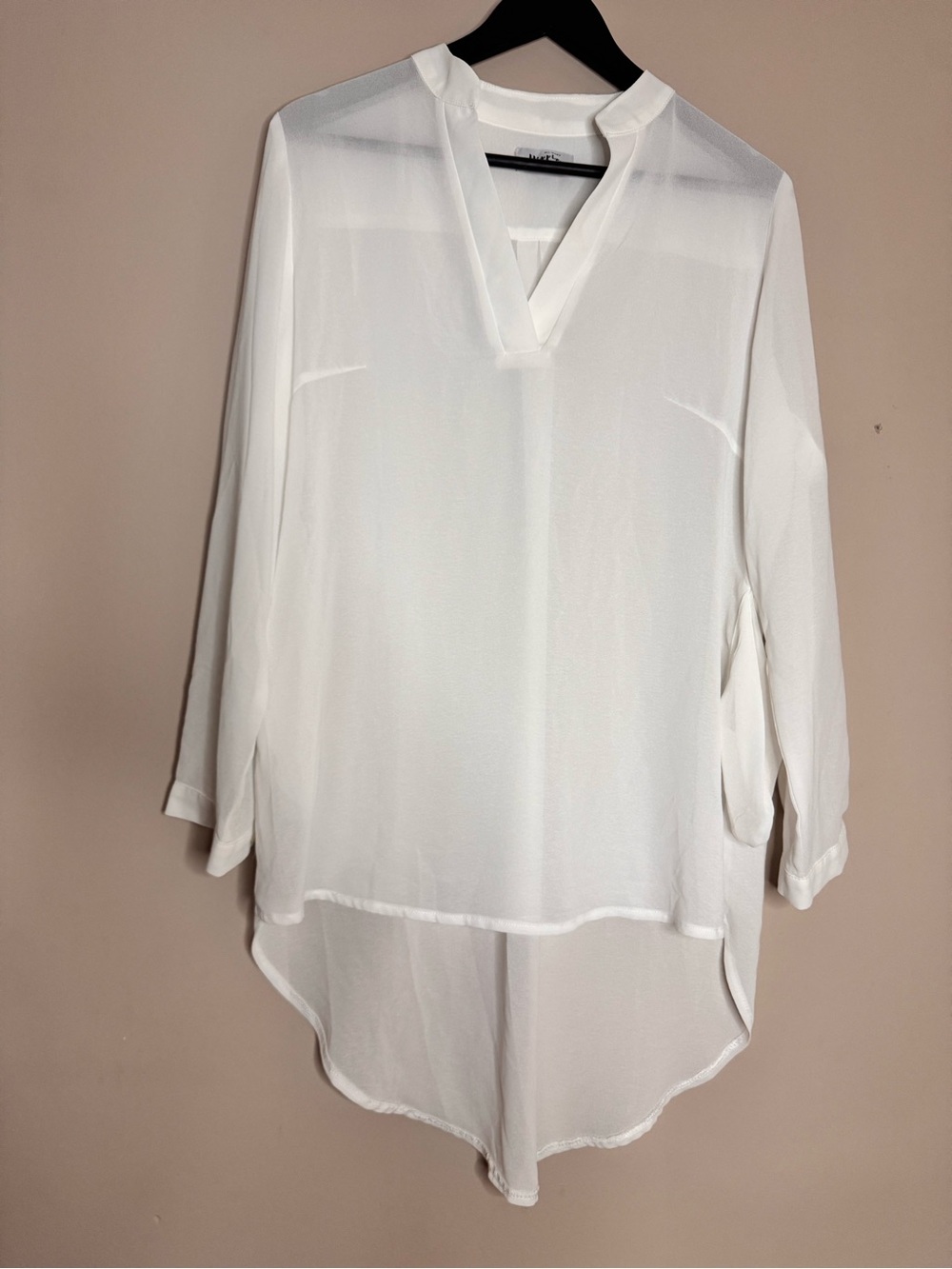 Women's White Split-Neck High-Low Tunic Blouse